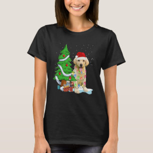 Merry Christmas Tree Light Santa Hat Dog Labrador T-Shirt