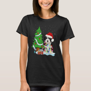 Merry Christmas Tree Light Santa Hat Dog Shih Tzu  T-Shirt