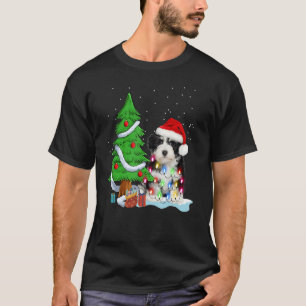 Merry Christmas Tree Light Santa Hat Dog Shih Tzu  T-Shirt