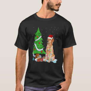 Merry Christmas Tree Light Santa Hat Dog T-Shirt