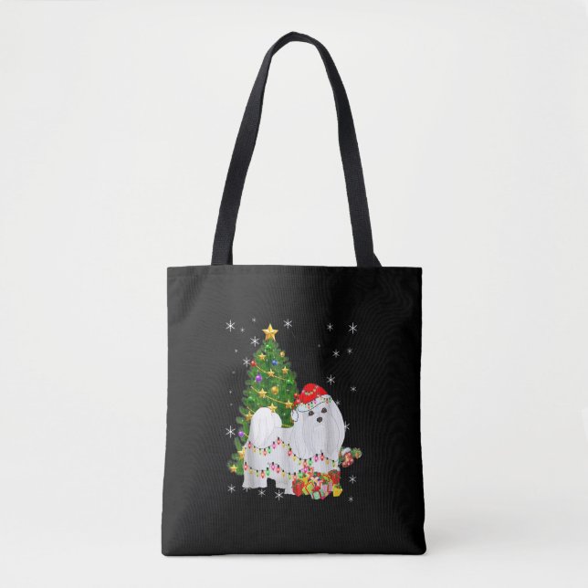 Merry Christmas Tree Lights Dog Tote Bag (Front)