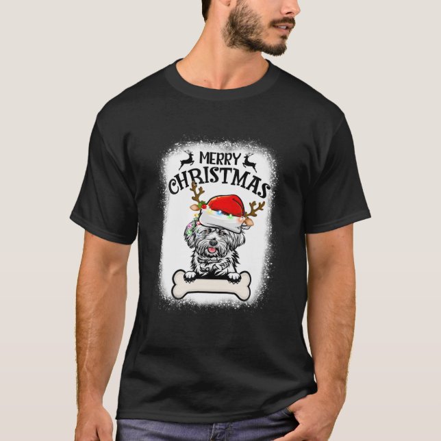 Merry Christmas Tree Lights Lhasa Apso Santa Hat B T-Shirt (Front)