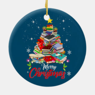 Merry Christmas Tree Love Reading Books Librarian Ceramic Tree Decoration