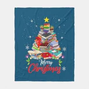 Merry Christmas Tree Love Reading Books Librarian Fleece Blanket