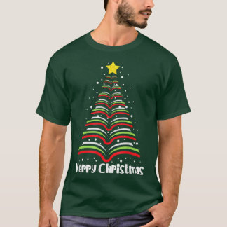 Merry Christmas Tree Love Reading Books Librarian T-Shirt