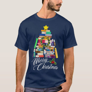 Merry Christmas Tree  Love reading books Librarian T-Shirt