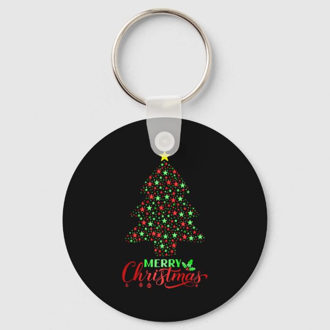 Merry Christmas Tree Matching Family Santa Holiday Key Ring (Front)