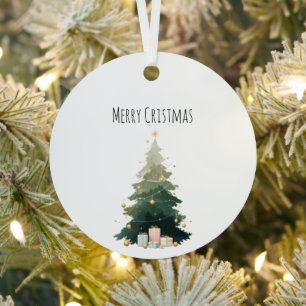 Merry Christmas Tree Metal Circle Ornament