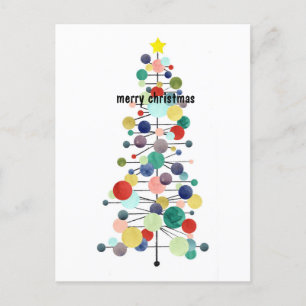 Merry Christmas Tree Mid Century Modern Dots Holiday Postcard