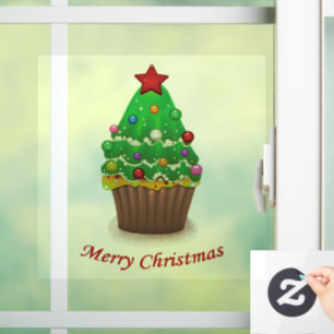 Merry Christmas Tree Muffin Cupcake Window Cling