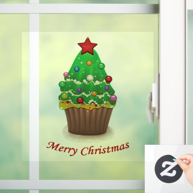Merry Christmas Tree Muffin Cupcake Window Cling (Home)