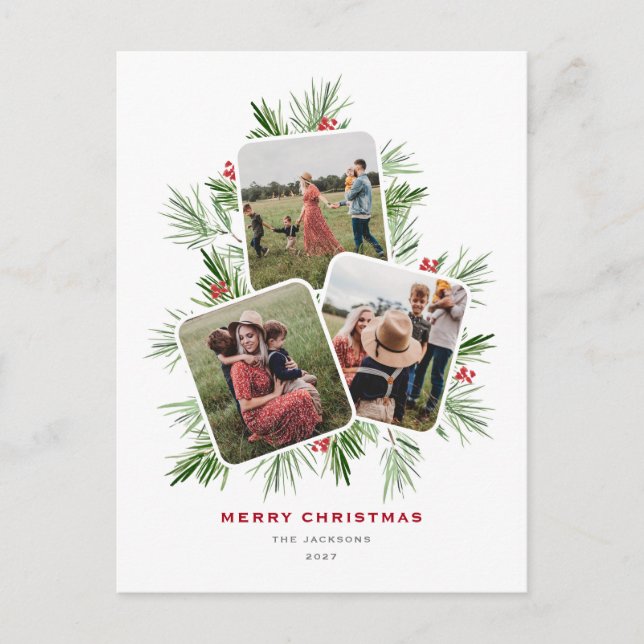Merry Christmas Tree Multi Photo Holiday Postcard (Front)