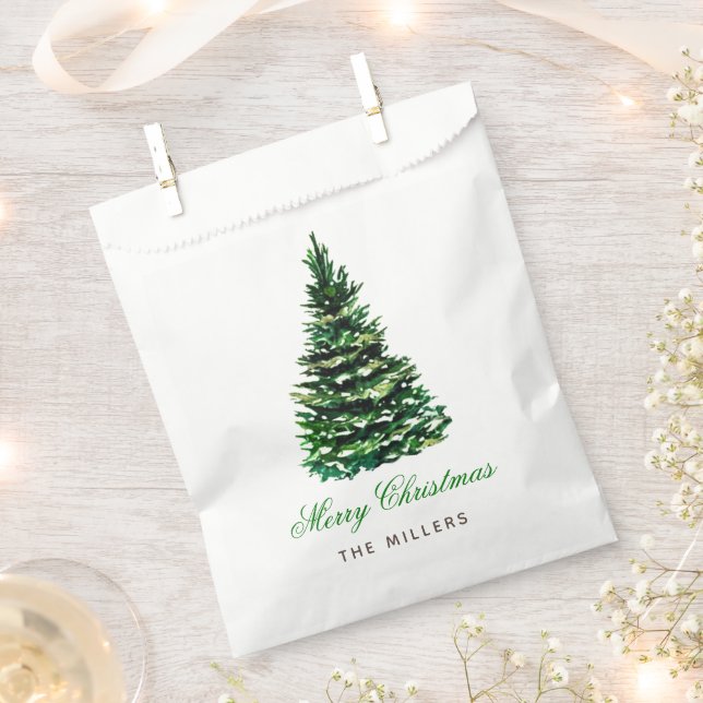 Merry Christmas Tree Name Elegant Calligraphy Favour Bags (Clipped)