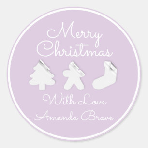 Merry Christmas  Tree Name Purple Lavender  Classic Round Sticker