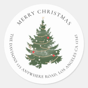 Merry Christmas Tree Name Return Address Classic Round Sticker
