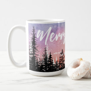 Merry Christmas tree Night gradient script forest Coffee Mug