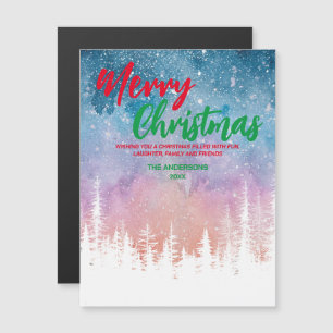 Merry Christmas tree Night red green script forest