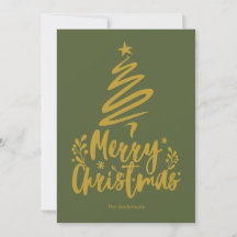 Merry Christmas Tree Olive Green Christmas Card