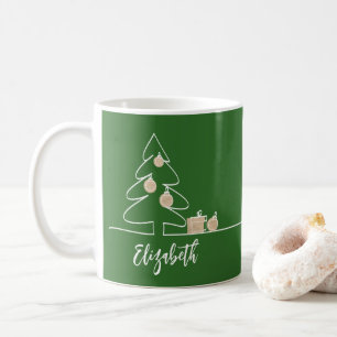Merry Christmas Tree on Green Coffee Mug