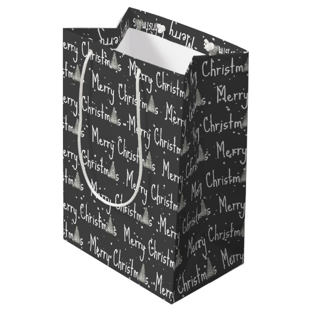 Merry Christmas Tree On Grey Medium Gift Bag (Back Angled)