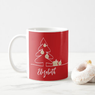 Merry Christmas Tree on Red Coffee Mug
