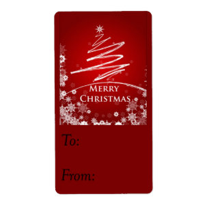 Merry Christmas Tree on Red Gift Tag