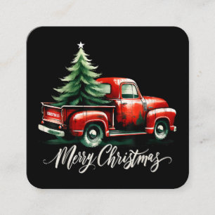 Merry Christmas Tree On Red Truck Vintage Family M Square Business Card