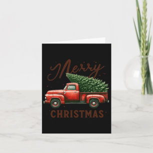 Merry Christmas Tree On Red Truck Wagon Vintage Ch Card