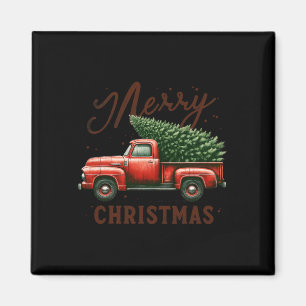 Merry Christmas Tree On Red Truck Wagon Vintage Ch Magnet