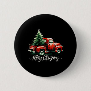 Merry Christmas Tree On Red Truck Wagon Xmas Vacat 6 Cm Round Badge