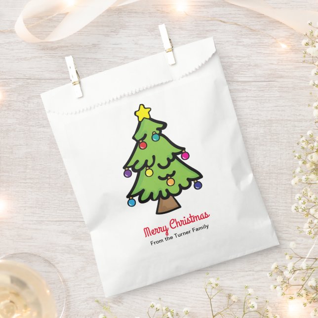 Merry Christmas Tree Ornament Gold Star Favour Bags (Clipped)