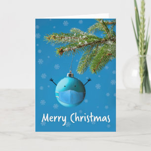 Merry Christmas Tree Ornament in Coronavirus Mask Holiday Card