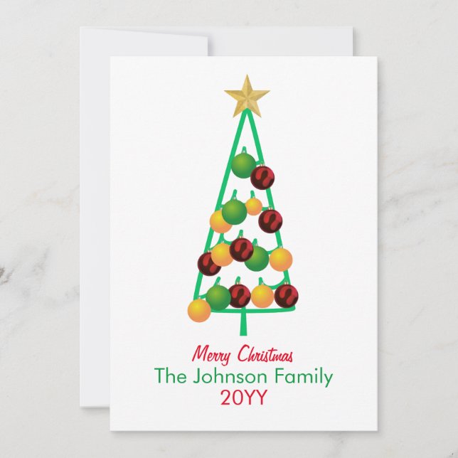 Merry Christmas Tree Ornaments Holiday Card (Front)