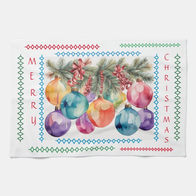 Merry Christmas Tree Ornaments Kitchen Towel (Horizontal)