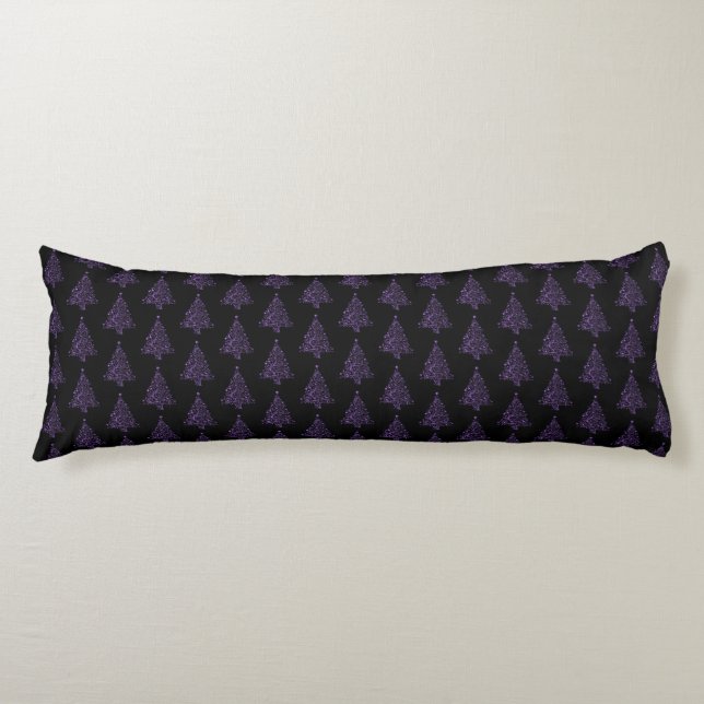 Merry Christmas Tree Pattern Black Purple Elegant Body Cushion (Front)