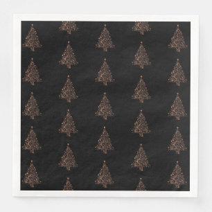Merry Christmas Tree Pattern Copper Black Elegant Napkin