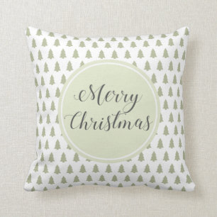 Merry Christmas Tree Pattern Green White Cushion