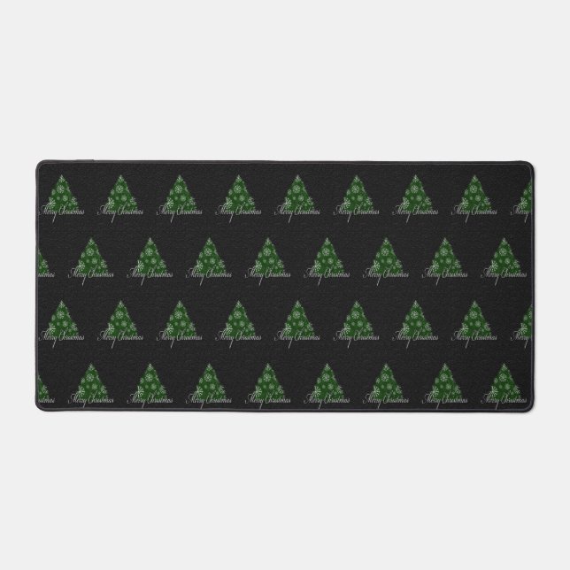 Merry Christmas Tree Pattern Holiday Green Desk Mat (Front)