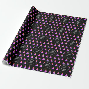 Merry Christmas Tree Pattern Modern Black and Pink Wrapping Paper