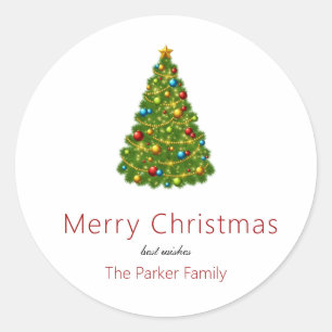 Merry Christmas Tree Personalised Classic Round Sticker
