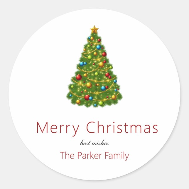 Merry Christmas Tree Personalised Classic Round Sticker (Front)