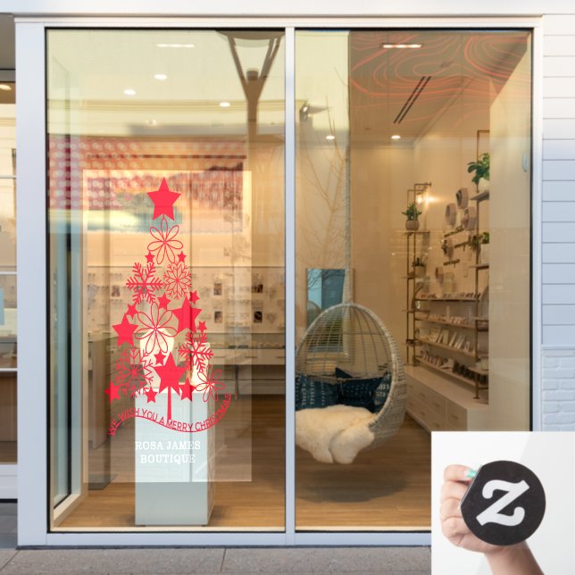 Merry Christmas Tree Personalised Window Cling (Store Window)