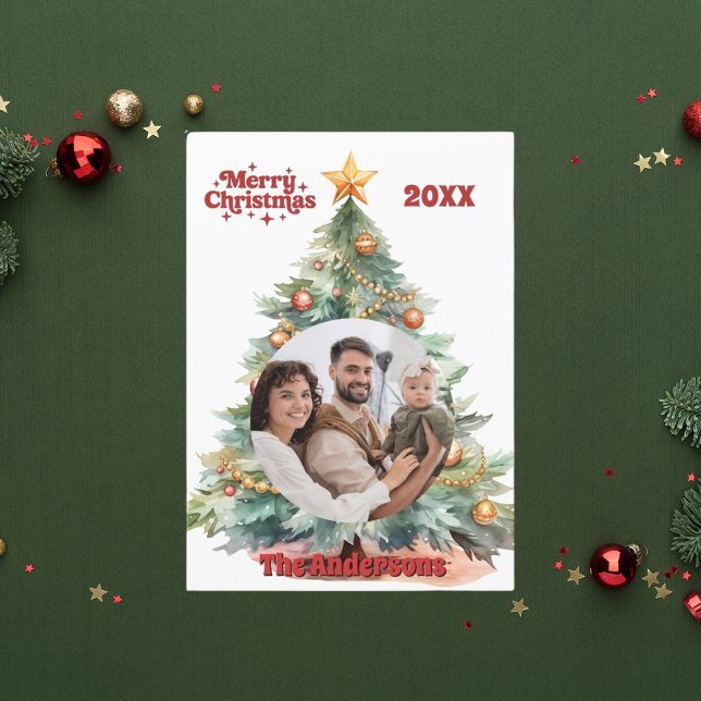 Merry Christmas tree photo year in review Holiday Card (Creator Uploaded)