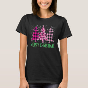 Merry Christmas Tree Pink Buffalo Plaid And Leopar T-Shirt