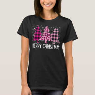 Merry Christmas Tree Pink Buffalo Plaid And Leopar T-Shirt