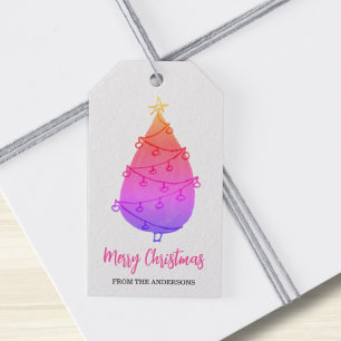Merry Christmas Tree Pink Gift Tags