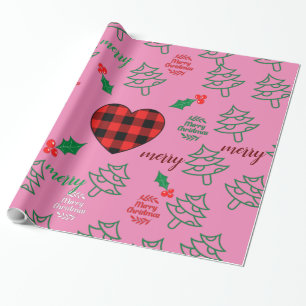 Merry Christmas Tree Pink Wrapping Paper