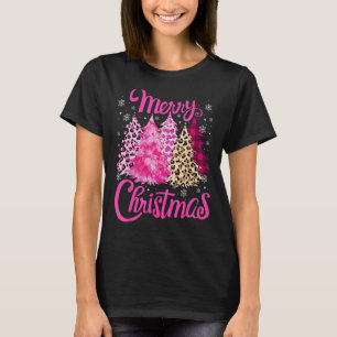 Merry Christmas Tree Pink  Xmas Leopard Matching F T-Shirt