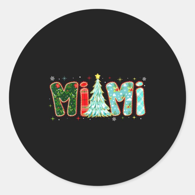 Merry Christmas Tree Plaid Mimi Aesthetic Mom Mama Classic Round Sticker (Front)