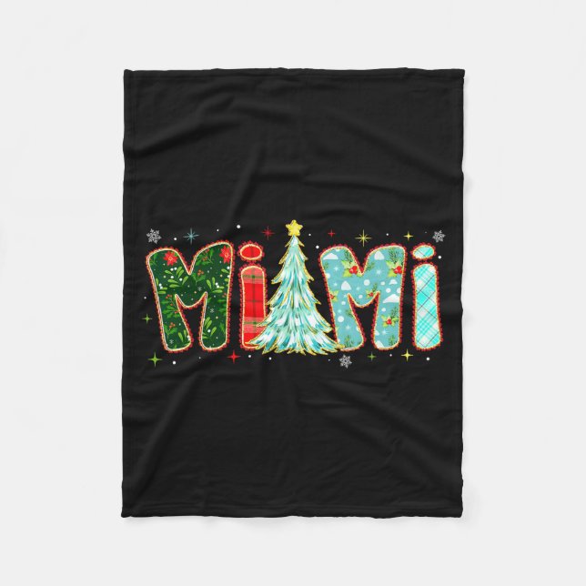 Merry Christmas Tree Plaid Mimi Aesthetic Mom Mama Fleece Blanket (Front)